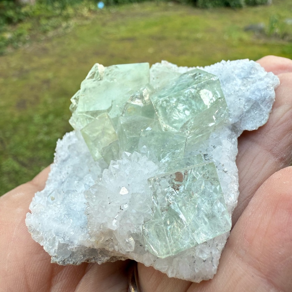 Mint fluorite on quartz crystal - SEE VIDEO!
